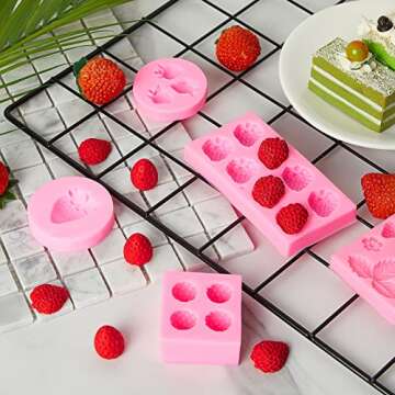 5 Pcs Strawberry Baking Mold Silicone Handmade Candy Jelly Bakeware 3D Flower Strawberry Embed Silicone Fruit Shape Pastry Mold for Soap wax Chocolate Fondant Ice Cream Cupcake Cake Decor