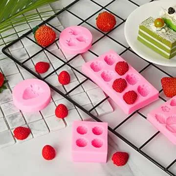 5 Pcs Strawberry Baking Mold Silicone Handmade Candy Jelly Bakeware 3D Flower Strawberry Embed Silicone Fruit Shape Pastry Mold for Soap wax Chocolate Fondant Ice Cream Cupcake Cake Decor