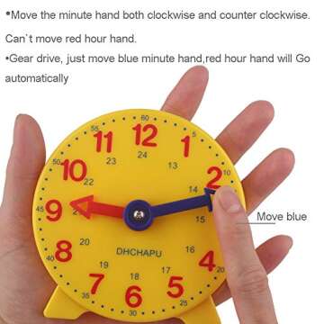 DHCHAPU Student Learning Clock Time Teacher Gear Clock 4 Inch 12/24 Hour