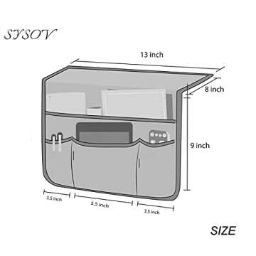 Bedside Caddy Bedside Storage Organizer Magazine Phone Tablet iPad Remote Holder, Organizer Caddy for Home College Dorm Bed, Sofa, Bunk Bed (Grey)