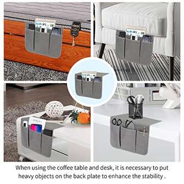 Bedside Caddy Bedside Storage Organizer Magazine Phone Tablet iPad Remote Holder, Organizer Caddy for Home College Dorm Bed, Sofa, Bunk Bed (Grey)