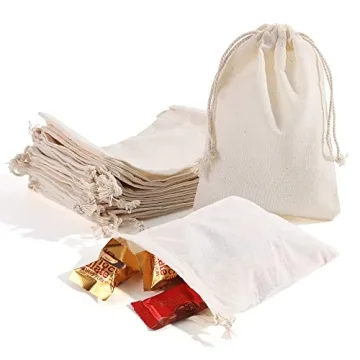 AUCIWLK 50 Pieces Muslin Bags Cotton Drawstring Bags Sachet Bag for Home Supplies fabric bags (50 Pi...