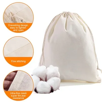 Eco-Friendly Muslin Bags 50 Pack Durable Drawstring