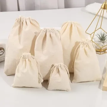Eco-Friendly Muslin Bags 50 Pack Durable Drawstring