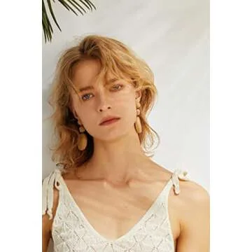 Boho Raffia Ball Earrings - Summer Beach Jewelry for Women