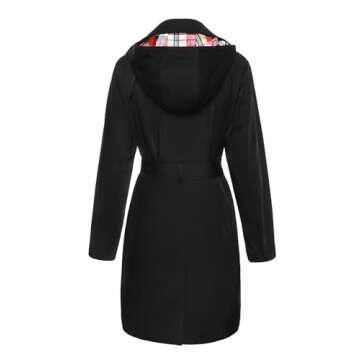 SaphiRose Women's Water-Resistant Trench Coat Double-Breasted Long Peacoat with Removable Hood(Black...