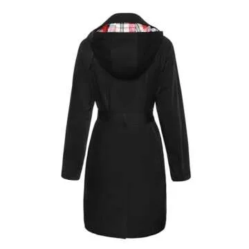 SaphiRose Women's Water-Resistant Trench Coat with Removable Hood