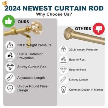 Elegant Gold Curtain Rods 66-120 Inch Adjustable Set