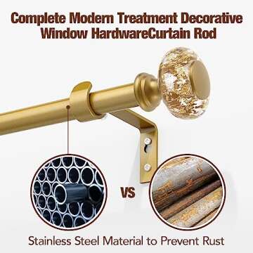 Elegant Gold Curtain Rods 66-120 Inch Adjustable Set