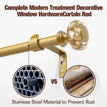 Elegant Gold Curtain Rods 66-120 Inch Adjustable Set