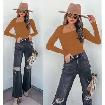 REORIA Classy Asymmetrical Neck Bodysuit for Women