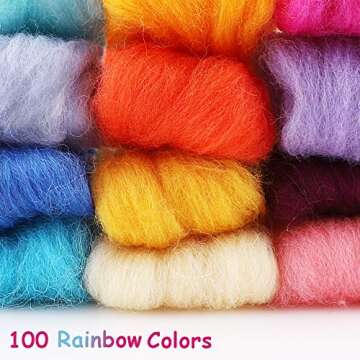 Habbi 100 Colors Needle Felting Wool - Fibre Wool Roving for DIY Craft, Needle Felt Roving for Spinning Blending Custom Colors
