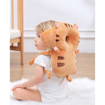 JunNeng Baby Walker 3-Sided Head Protector Backpack Wear, Toddler Head Protection Safety Pad, Brown Tiger