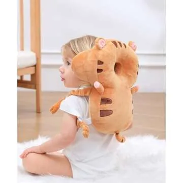 JunNeng Baby Walker 3-Sided Head Protector Backpack Wear, Toddler Head Protection Safety Pad, Brown Tiger