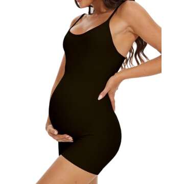 BDITANLE Maternity Workout Romper Pregnancy Yoga Ribbed One Piece Seamless Spaghetti Strap Jumpsuit