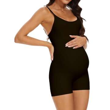 BDITANLE Maternity Workout Romper Pregnancy Yoga Ribbed One Piece Seamless Spaghetti Strap Jumpsuit