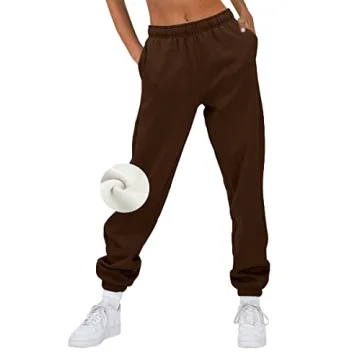 AUTOMET Women’s Winter Casual Baggy Fleece Lined Sweatpants Fashion High Waisted Joggers Pants Ath...