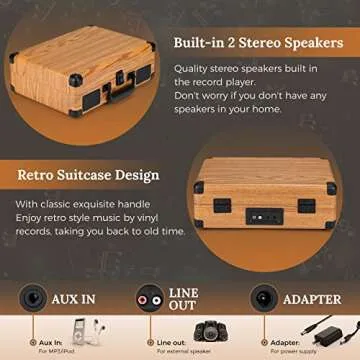 Asmuse Vinyl Record Player - Portable 3 Speed Turntable