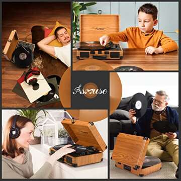 Asmuse Vinyl Record Player - Portable 3 Speed Turntable