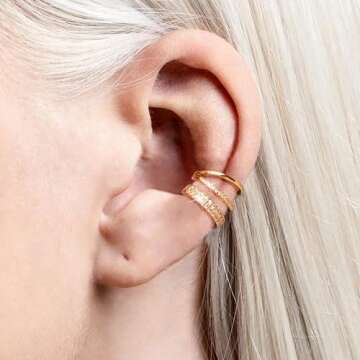 Gold Ear Cuffs for Women No Tarnish - Dainty Cartilage Earrings Trendy 14K Gold Plated Double Huggie...