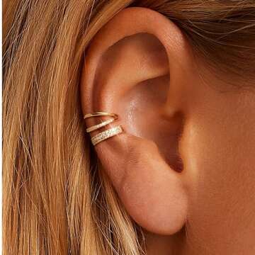 Gold Ear Cuffs for Women No Tarnish - Dainty Cartilage Earrings Trendy 14K Gold Plated Double Huggie Hoop CZ Earring Set for Women Fashion Jewelry Gift