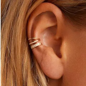 Gold Ear Cuffs for Women No Tarnish - Dainty Cartilage Earrings Trendy 14K Gold Plated Double Huggie Hoop CZ Earring Set for Women Fashion Jewelry Gift