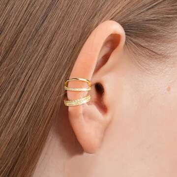 Gold Ear Cuffs for Women No Tarnish - Dainty Cartilage Earrings Trendy 14K Gold Plated Double Huggie Hoop CZ Earring Set for Women Fashion Jewelry Gift