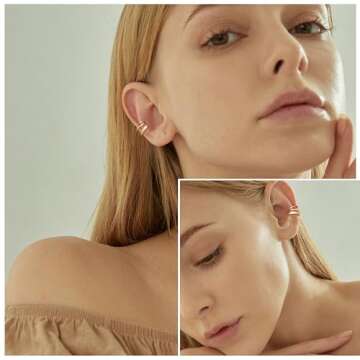 Gold Ear Cuffs for Women No Tarnish - Dainty Cartilage Earrings Trendy 14K Gold Plated Double Huggie Hoop CZ Earring Set for Women Fashion Jewelry Gift