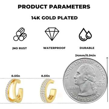 Gold Ear Cuffs for Women No Tarnish - Dainty Cartilage Earrings Trendy 14K Gold Plated Double Huggie Hoop CZ Earring Set for Women Fashion Jewelry Gift