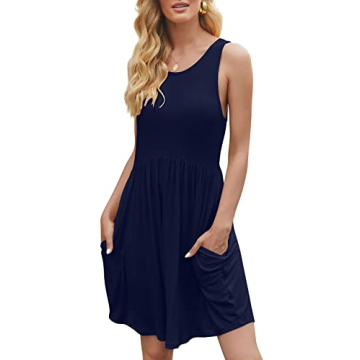 HiMONE Summer Dresses Women's Casual Sundresses for Women Casual Beach Petite Sun Dress with Pocket 2025 Trendy Navy Blue