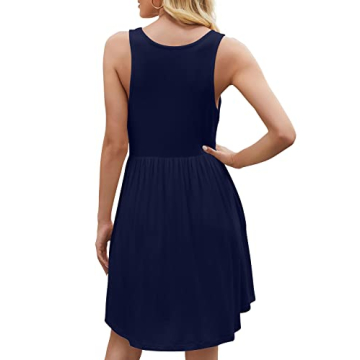HiMONE Summer Dresses Women's Casual Sundresses for Women Casual Beach Petite Sun Dress with Pocket 2025 Trendy Navy Blue