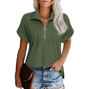 Vivilli Blouses for Women Dressy Casual Summer Fashion 2024 Work Shirts Short Sleeve Tops Collared S...