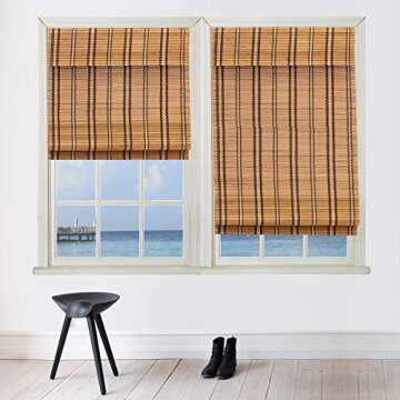 TJ Global Cordless Flatstick Bamboo Roman Window Blind Sun Shade, Light Filtering Shades with 7-Inch...