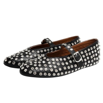 CAGLGLZ Rhinestone Ballet Flats for Women - Sparkly Crystals Ballerina Shoes
