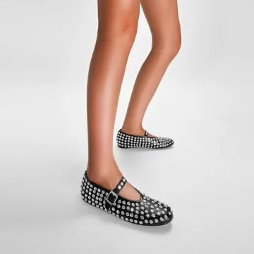 CAGLGLZ Rhinestone Ballet Flats Sparkly Women's Shoes