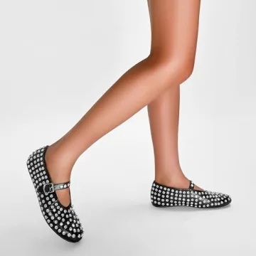 CAGLGLZ Rhinestone Ballet Flats Sparkly Women's Shoes