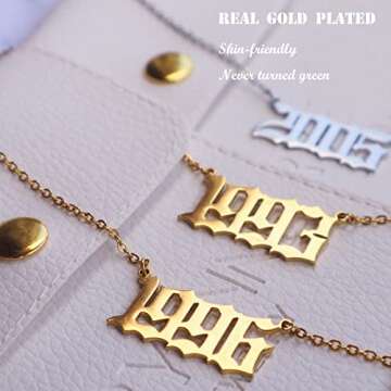 VLINRAS 1999 Necklace Gold Birth Year Necklace for Women Old English Birth Year Number Pendant Necklace Choker Birthday Christmas Gift Girls