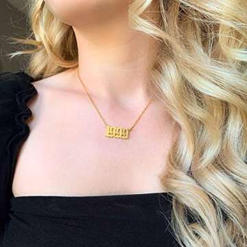 VLINRAS 1999 Necklace Gold Birth Year Necklace for Women Old English Birth Year Number Pendant Necklace Choker Birthday Christmas Gift Girls