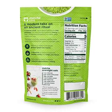 Matcha Love Premium Culinary Matcha Powder, Unsweetened, Resealable pouch, 2oz (Pack of 1)