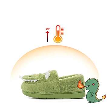 JACKSHIBO Dinosaur House Slippers for Kids - Plush, Warm Indoor Shoes