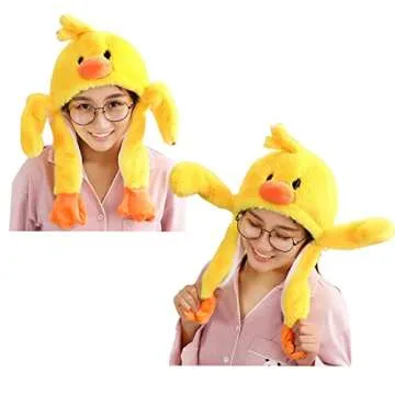 Garma Duck Hat with Moving Ears, Funny Animal Plush Hat Cap for Women Girls Halloween Costume Cosplay Christmas Holiday Party Hat