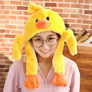 Garma Duck Hat with Moving Ears, Funny Animal Plush Hat Cap for Women Girls Halloween Costume Cosplay Christmas Holiday Party Hat