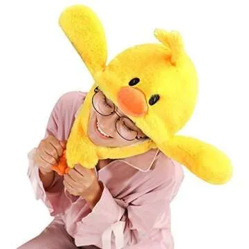Garma Duck Hat with Moving Ears, Funny Animal Plush Hat Cap for Women Girls Halloween Costume Cosplay Christmas Holiday Party Hat