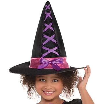 Amscan Girls Light-Up Sparkle Witch Costume, Includes Dress, Hat, And Wand; Small (4-6)