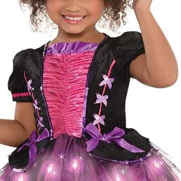Amscan Girls Light-Up Sparkle Witch Costume, Includes Dress, Hat, And Wand; Small (4-6)