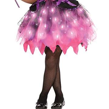 Amscan Girls Light-Up Sparkle Witch Costume, Includes Dress, Hat, And Wand; Small (4-6)