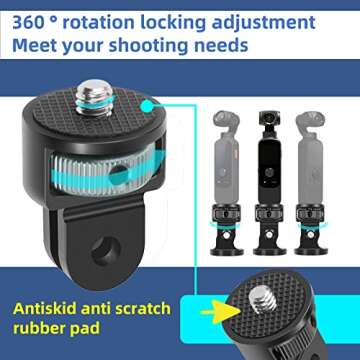 Camera Tripod Mount for Gopro Adapter, 360° Adjustment 1/4-20 Screw Conversion Adapter for GoPro Hero12, Insta360 ACE Pro ONE X4 X3, X2, Go 2, Xiaomi Yi and DJI OSMO Other Action Cameras