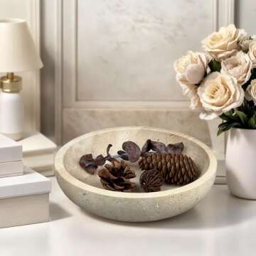 BIGPIPI Travertine Decorative Bowls - Elegant Marble Fruit Bowl for Home Decor