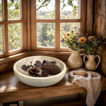 Elegant BIGPIPI Travertine Decorative Bowl for Home Decor