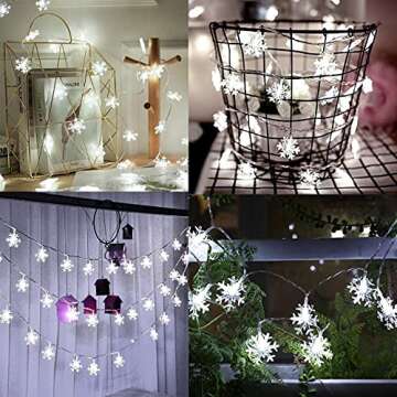 Christmas Snowflake String Lights, 20ft 40 LED Fairy Lights Battery Operated Waterproof Twinkle Lighting Indoor Outdoor Decorations for Bedroom Party Patio Room Garden Home Xmas Tree Decor (White)